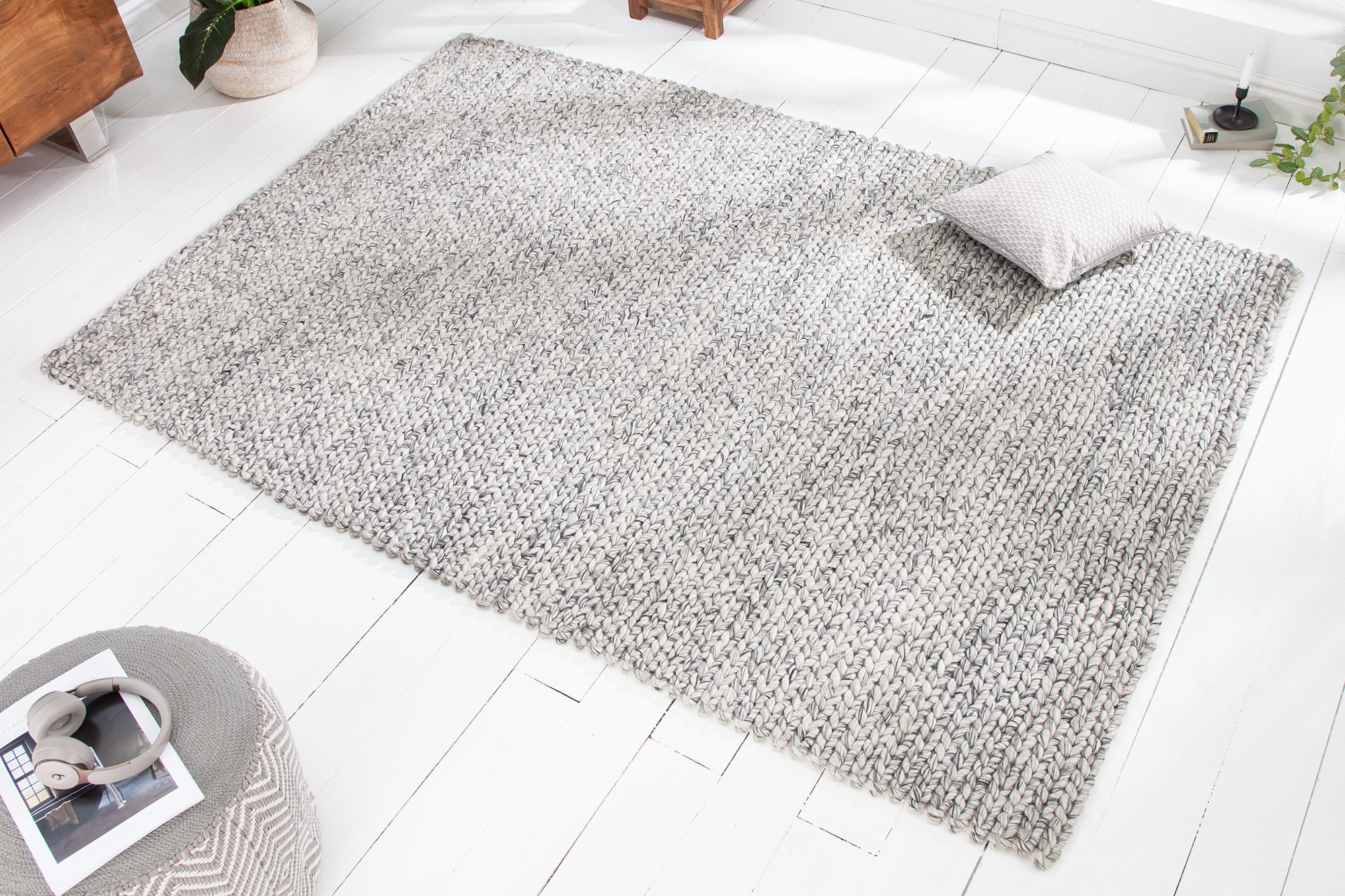 Hand-woven Rug Malibu 240x160cm Wool Grey