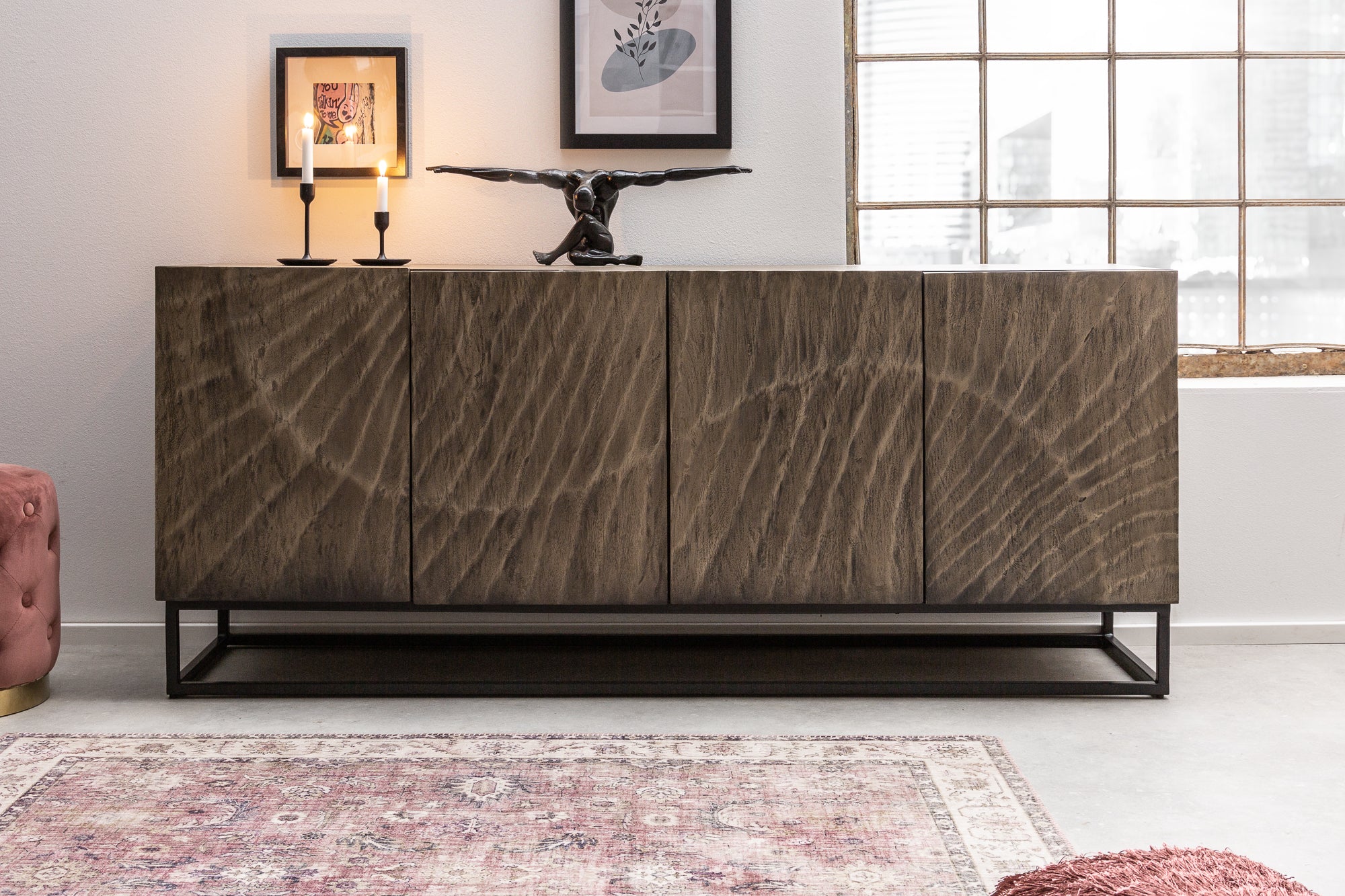 Sideboard Fossil 177cm Acacia Wood Grey