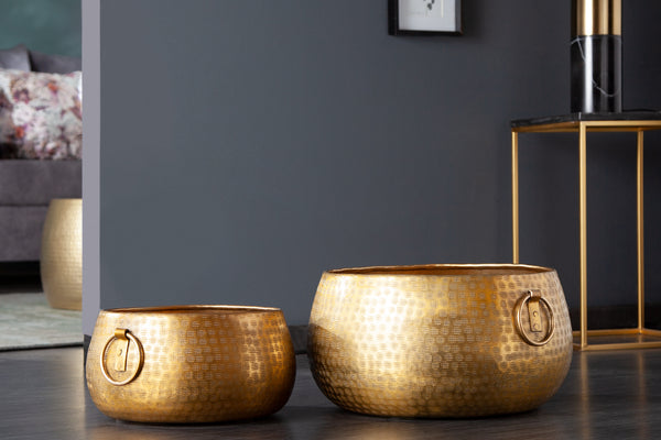 Set Of 2 Flower Pots Orient 29cm/37cm Metal Gold