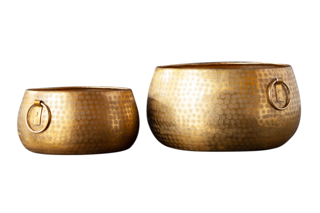 Set Of Two Flower Pots Orient 29cm/37cm Metal Gold