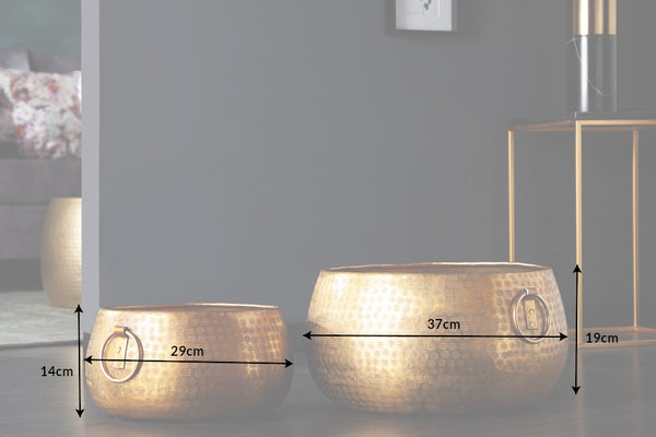 Set Of 2 Flower Pots Orient 29cm/37cm Metal Gold