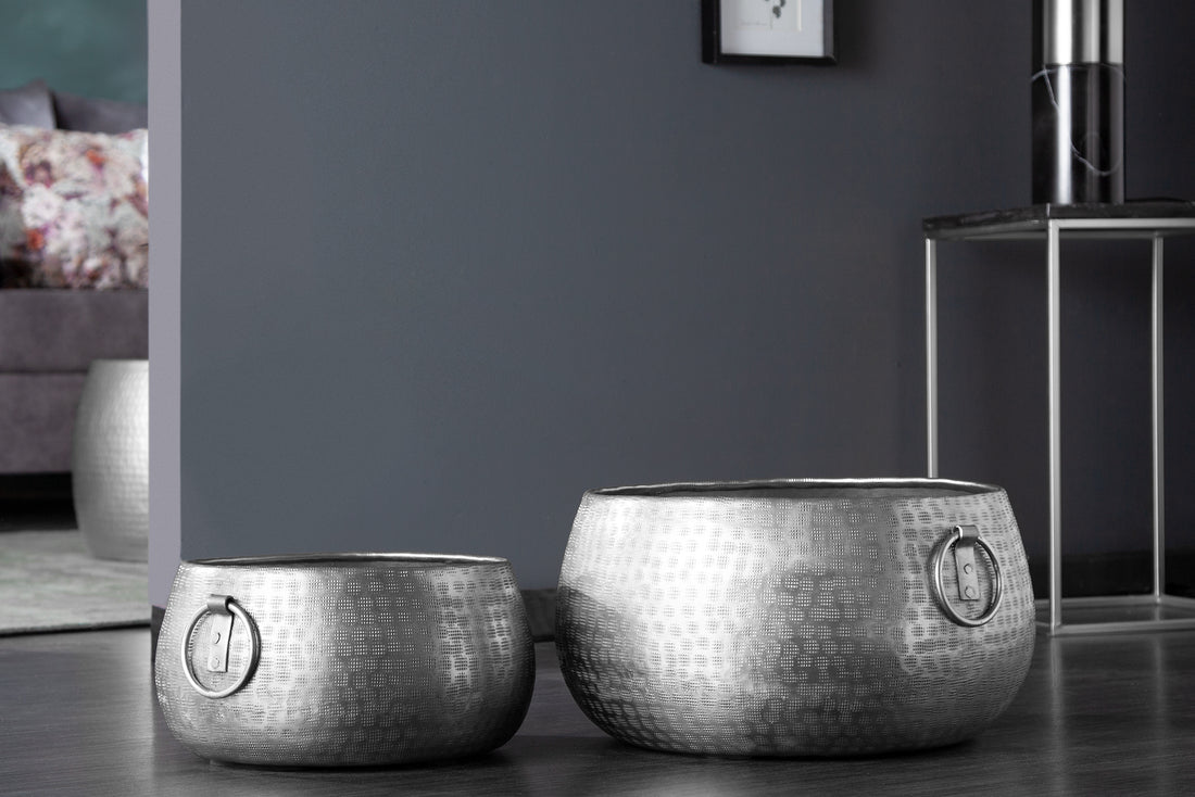 Set Of Two Flower Pots Orient 29cm/37cm Metal Silver
