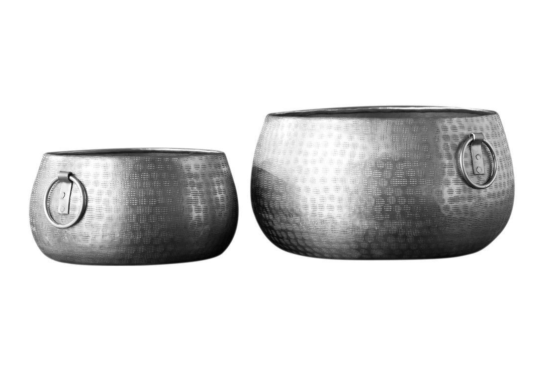 Set Of Two Flower Pots Orient 29cm/37cm Metal Silver