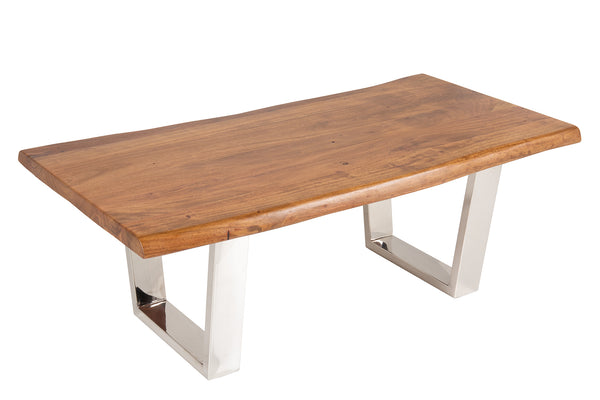 Coffee Table Monolith 110cm Acacia Wood Honey Chrome