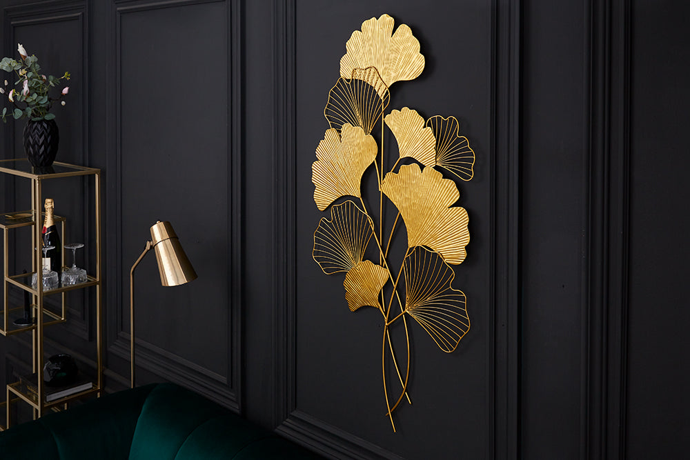 Wall Decoration Ginkgo 110cm Metal Gold