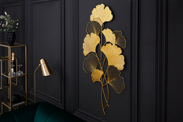 Wall Decoration Ginkgo 110cm Metal Gold
