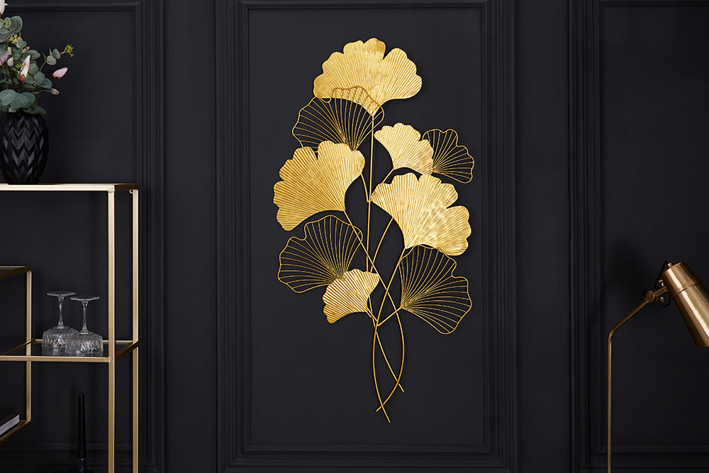 Wall Decoration Ginkgo 110cm Metal Gold