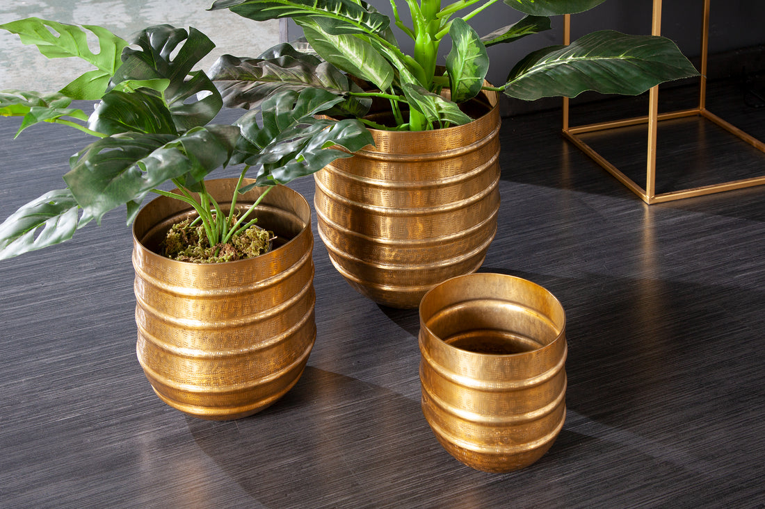 Set Of Three Flower Pots Mandala 16cm/21cm/27cm Metal Gold
