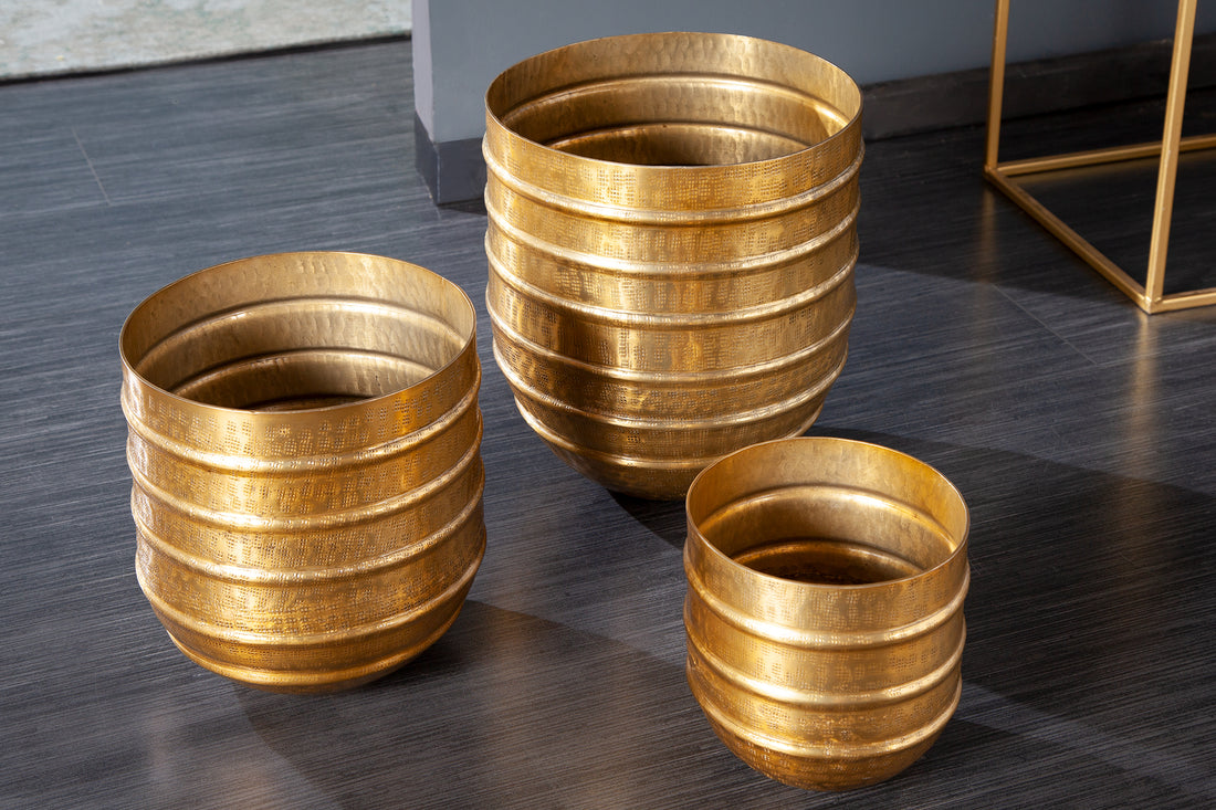 Set Of Three Flower Pots Mandala 16cm/21cm/27cm Metal Gold
