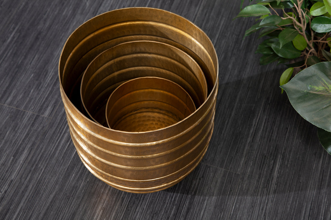 Set Of Three Flower Pots Mandala 16cm/21cm/27cm Metal Gold