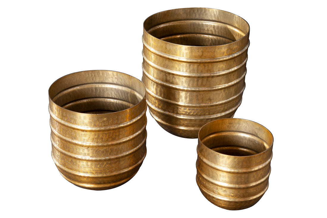 Set Of Three Flower Pots Mandala 16cm/21cm/27cm Metal Gold