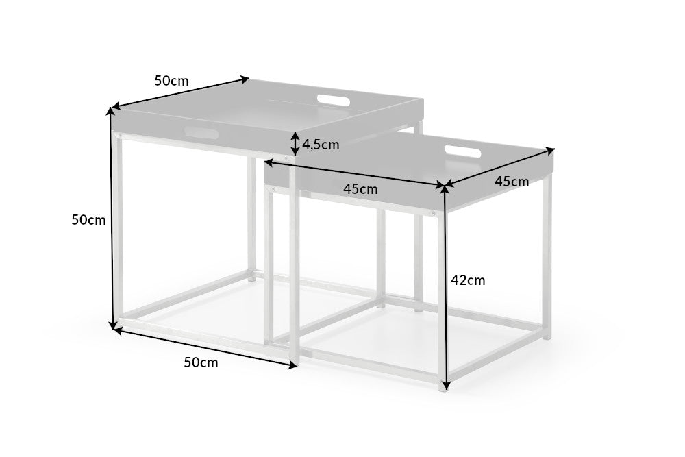 Set Of 2 Nesting Side Tables Elements 42cm/50cm Black With Tray