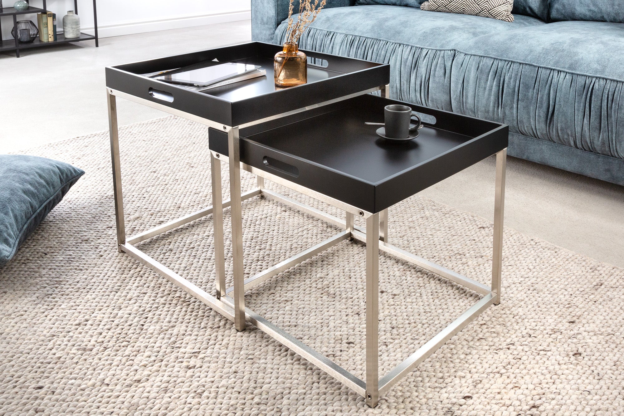 Side Table Elements Tray Set of 2 Black