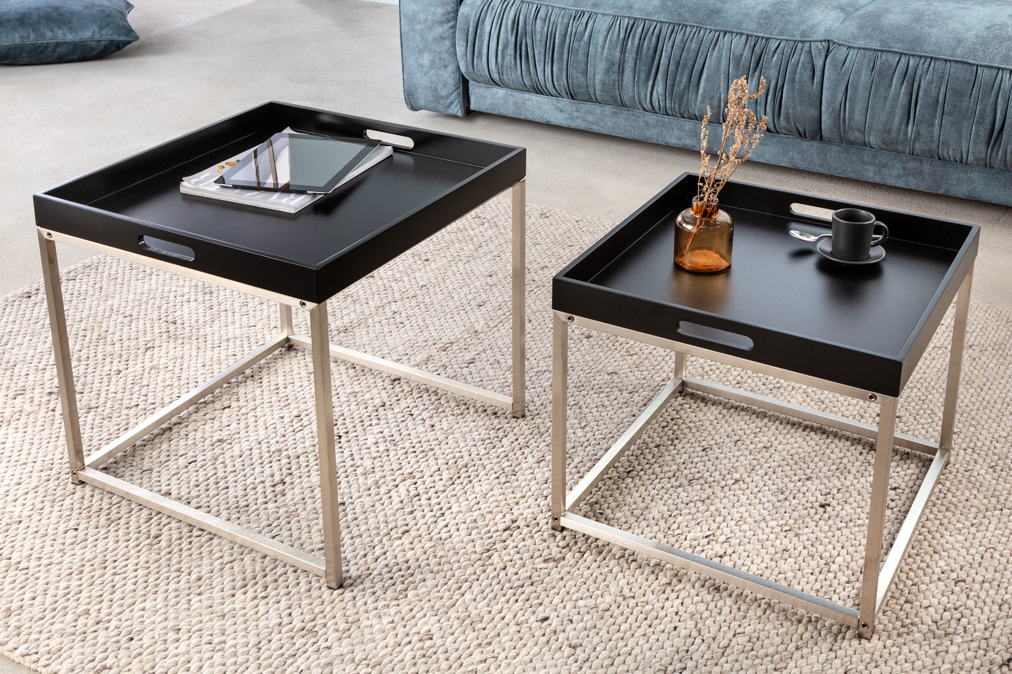Side Table Elements Tray Set of 2 Black