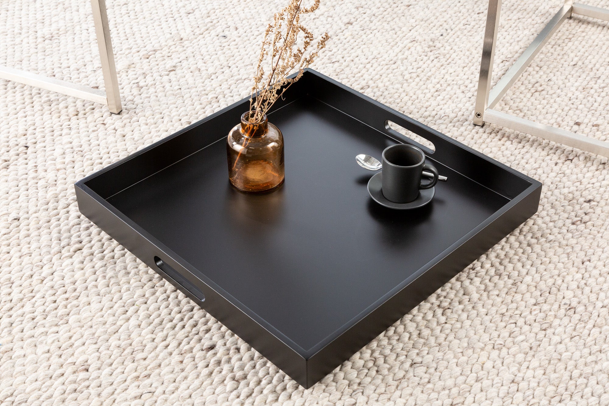 Set Of 2 Nesting Side Tables Elements 42cm/50cm Black With Tray