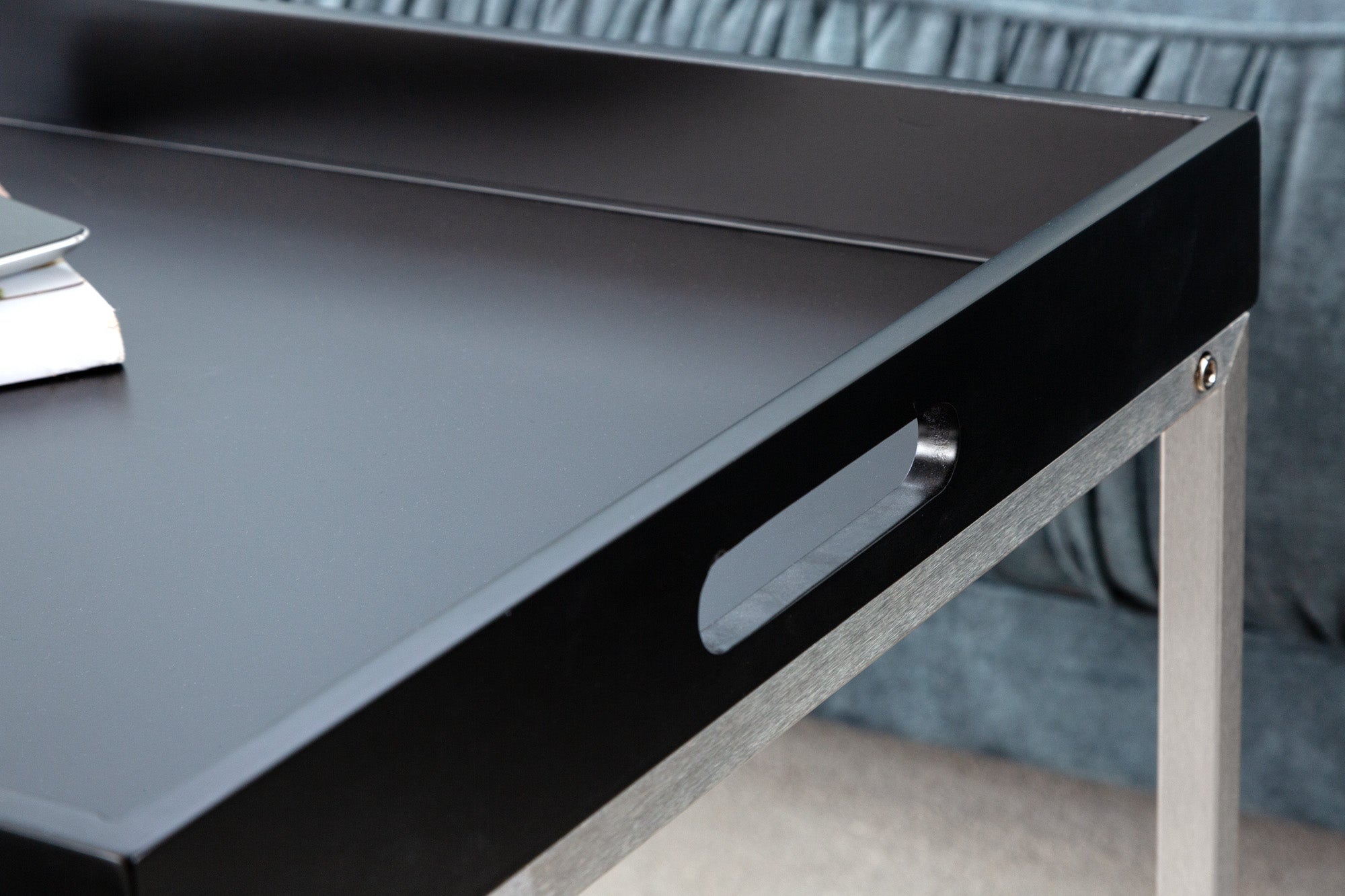 Set Of 2 Nesting Side Tables Elements 42cm/50cm Black With Tray