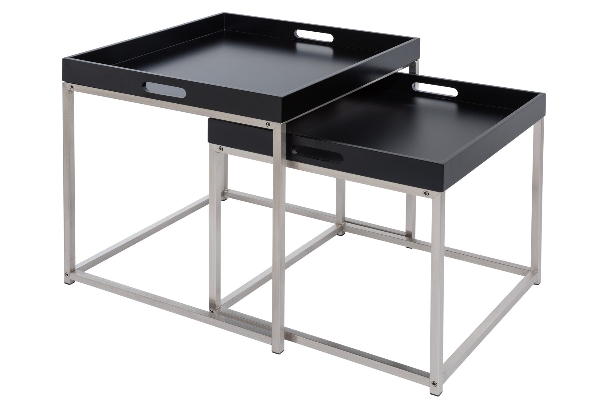 Set Of 2 Nesting Side Tables Elements 42cm/50cm Black With Tray