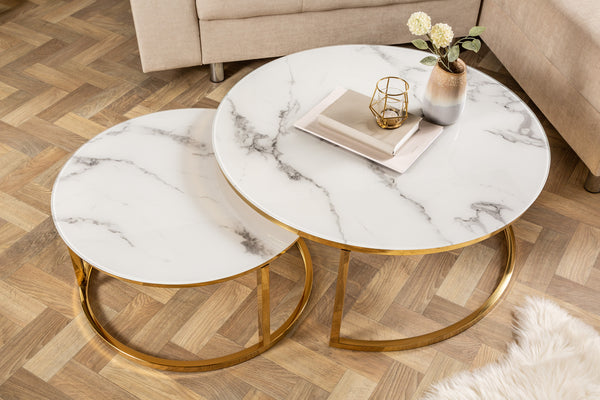 Coffee Table Elegance 80cm Marble Look White