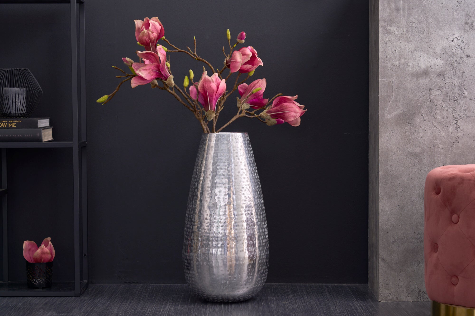 Vase Organic Orient 50cm Hammered Metal Silver