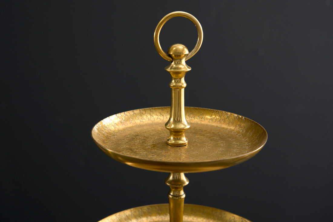 Three Tier Cake Stand Orient 50cm Hammered Metal Gold