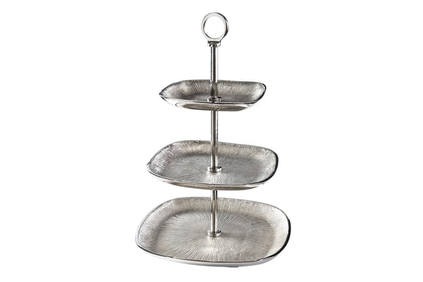 Three Tier Cake Stand Orient 44cm Vintage Metal Silver