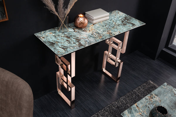 Console Table Monarch 100cm Ceramics Marble Look Turquoise