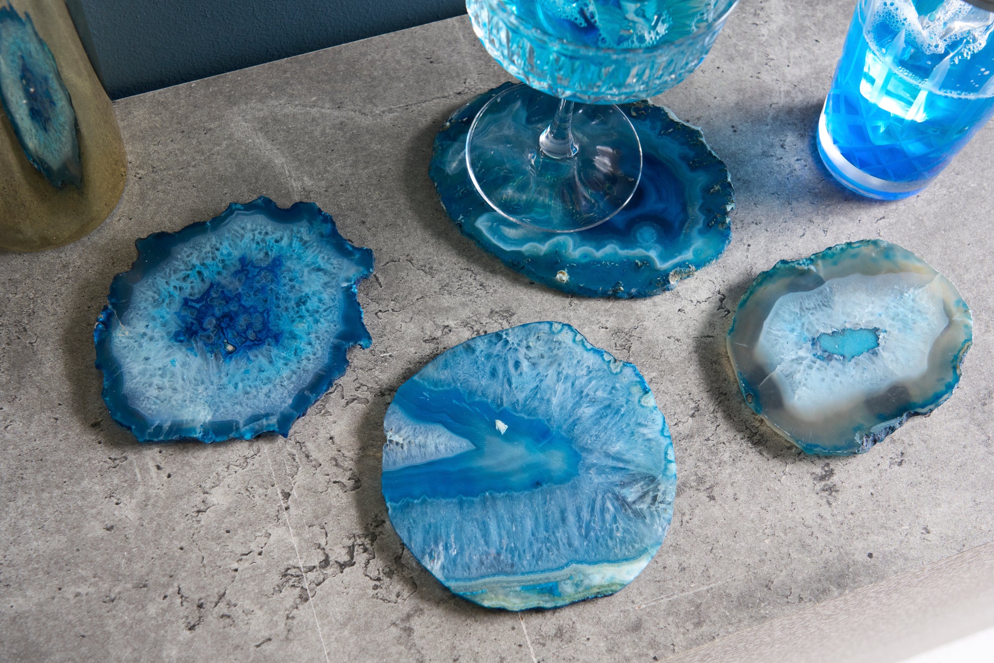 Coaster Stone Set of 4 12cm Agate Blue