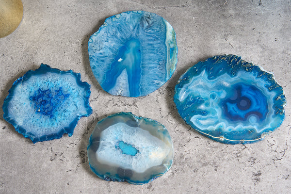 Set Of 4 Coaster Stones 11cm Agate Blue