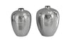 Set Of 2 Vases Oriental 27cm/32cm Hammered Metal Silver