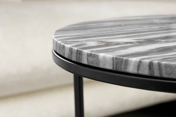 Set Of 2 Round Side Tables Elements 45cm/55cm Marble Grey