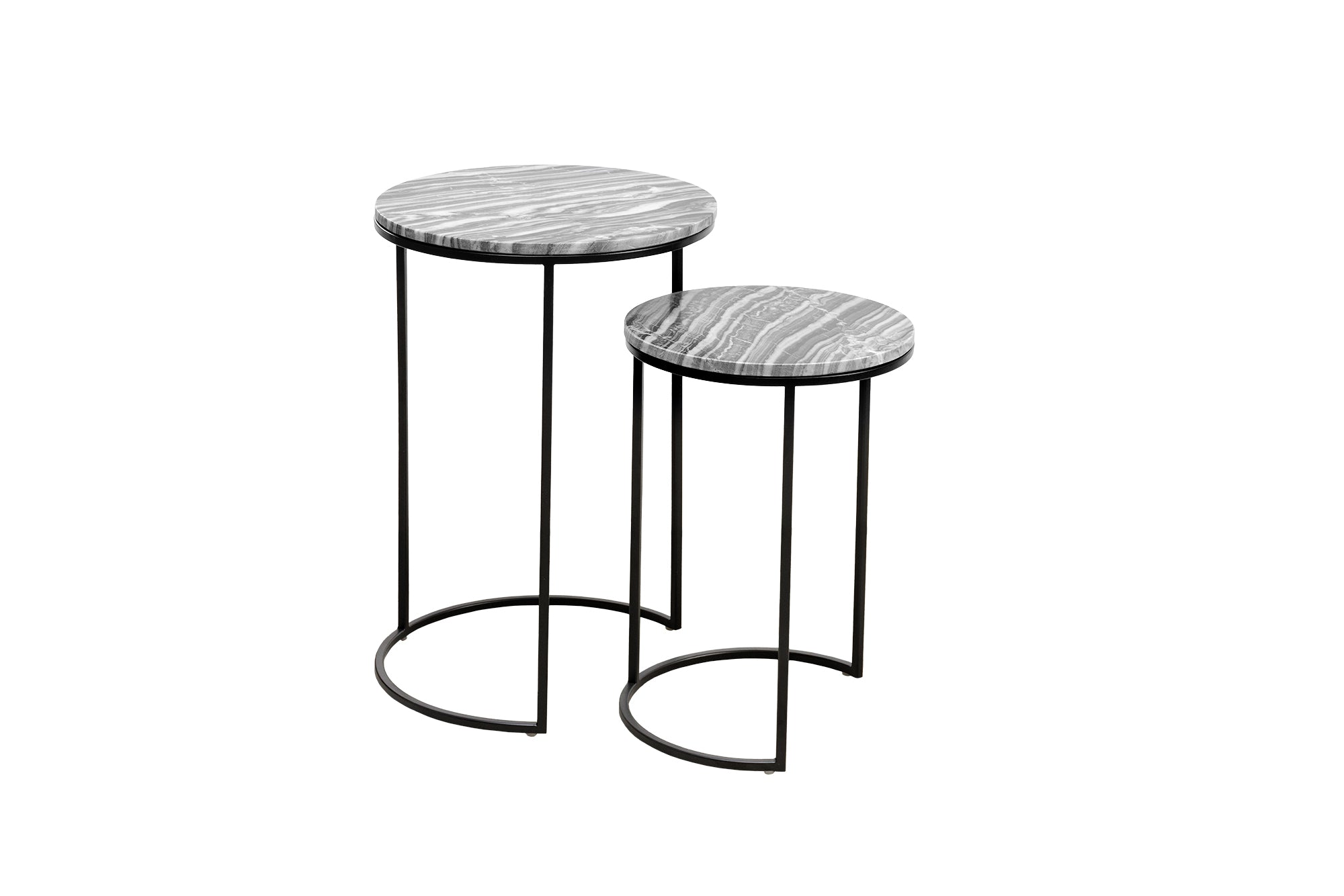 Set Of 2 Round Side Tables Elements 45cm/55cm Marble Grey