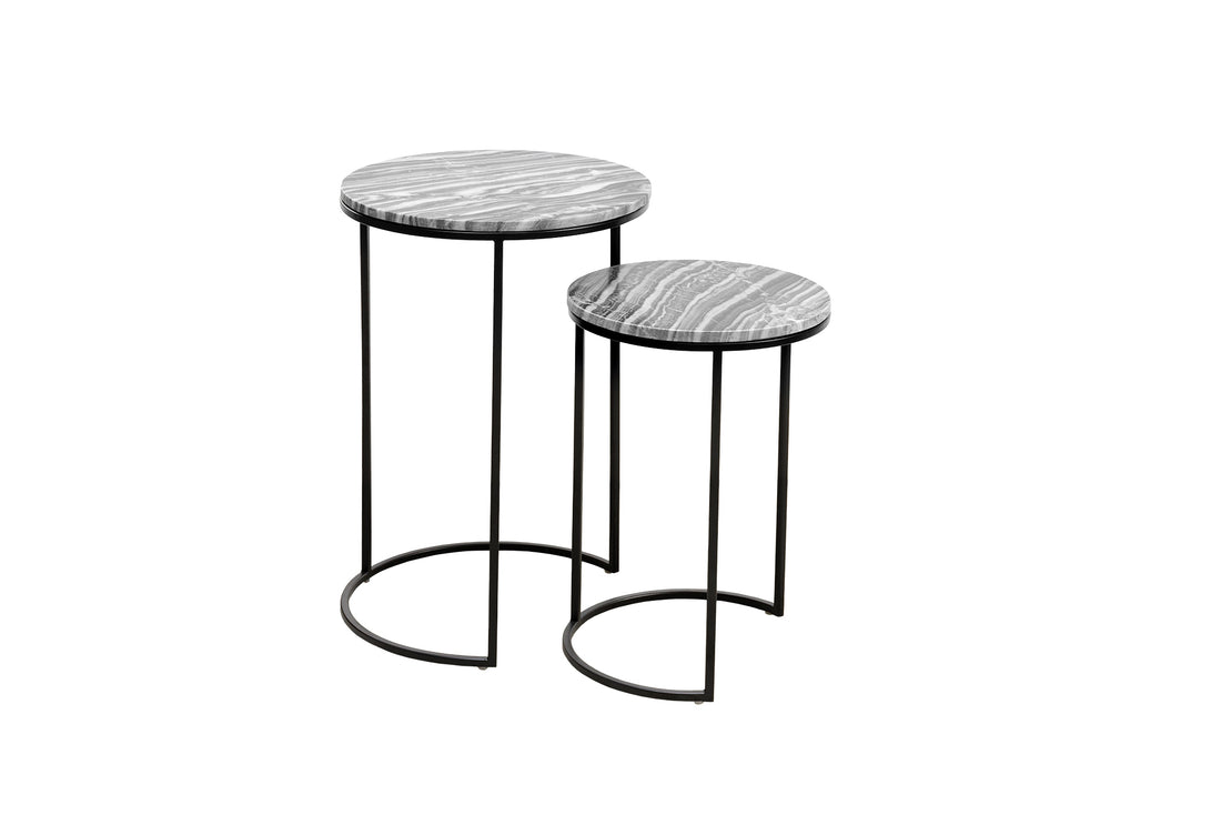 Set Of Two Round Side Tables Elements 45cm/55cm Marble Grey