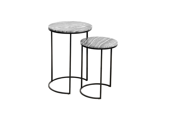 Set Of 2 Round Side Tables Elements 45cm/55cm Marble Grey