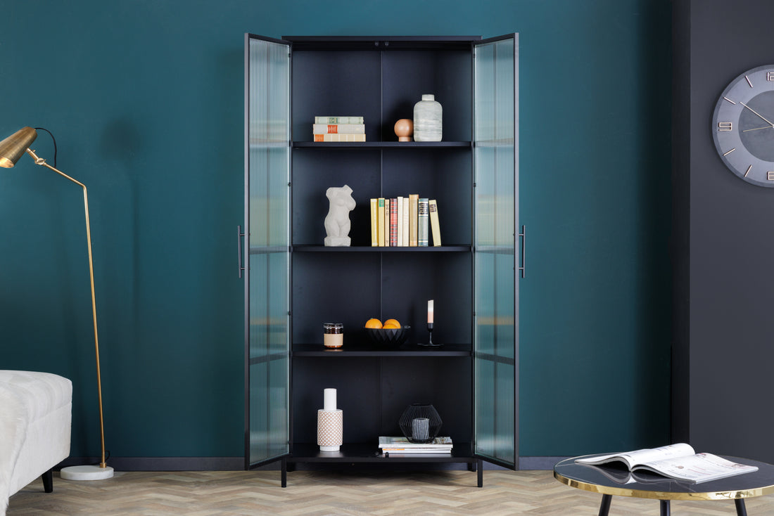 Cabinet Dura 180cm Ribbed Glass Metal Black