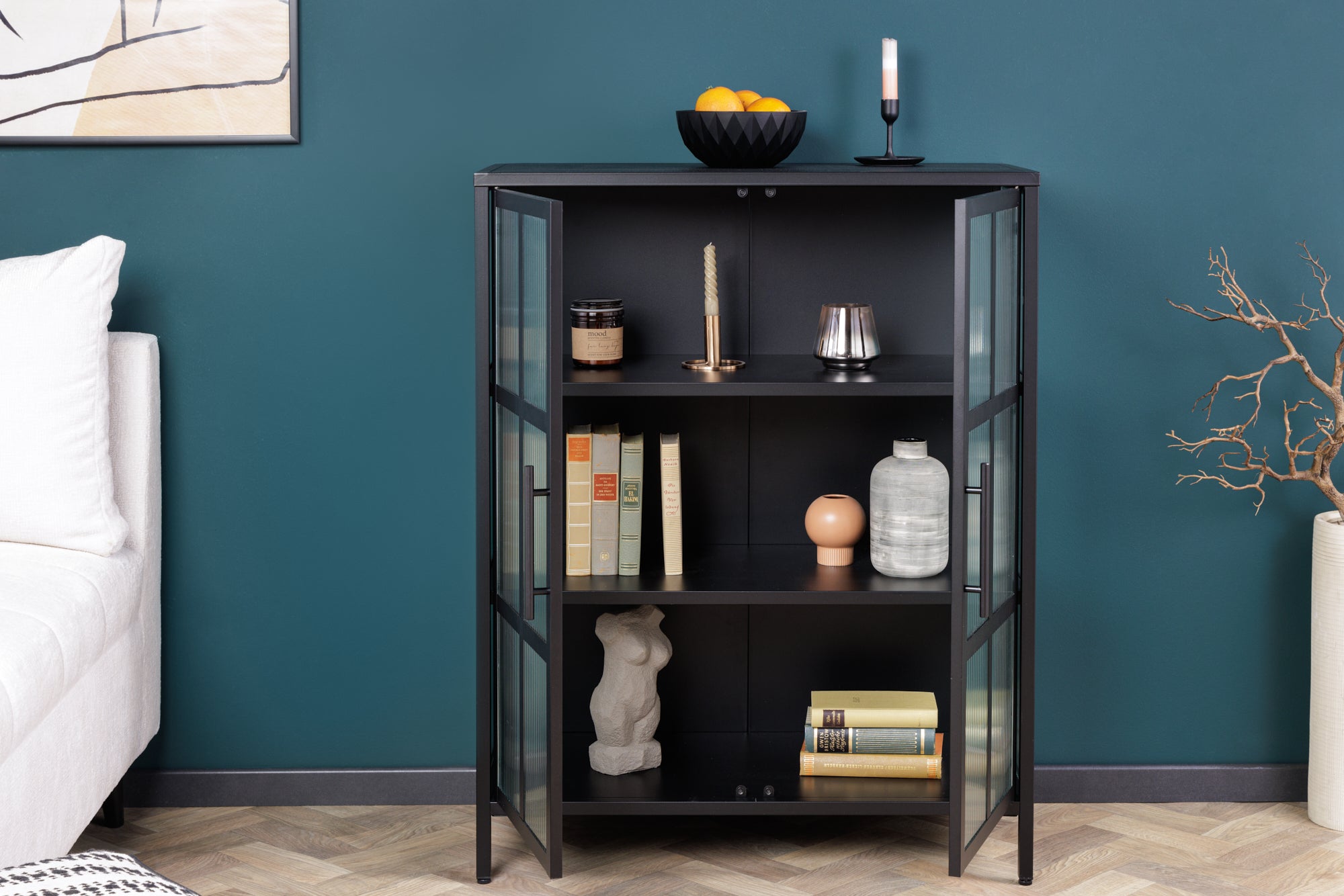 Cabinet Dura 102cm Ribbed Glass Metal Black