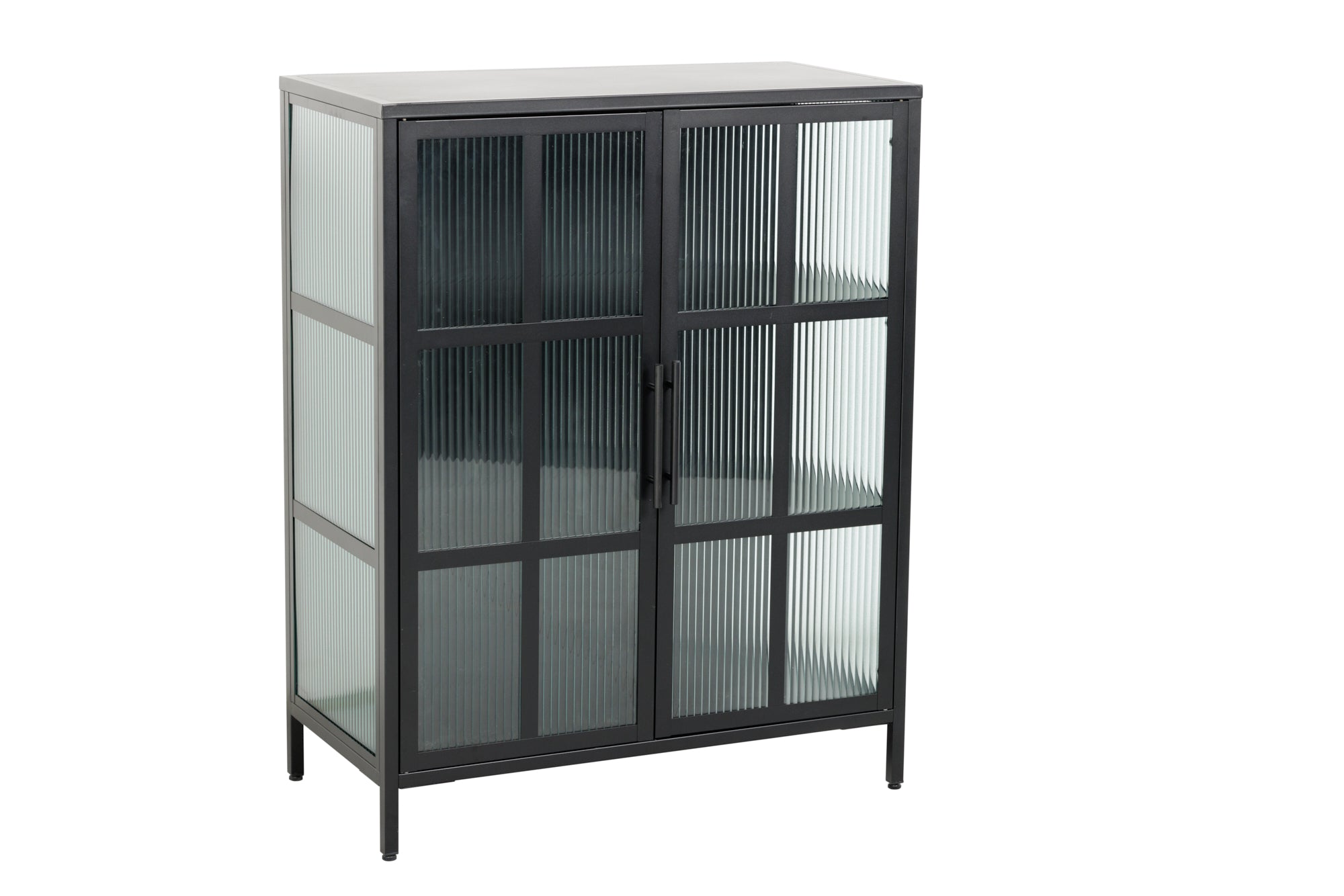 Cabinet Dura 102cm Ribbed Glass Metal Black