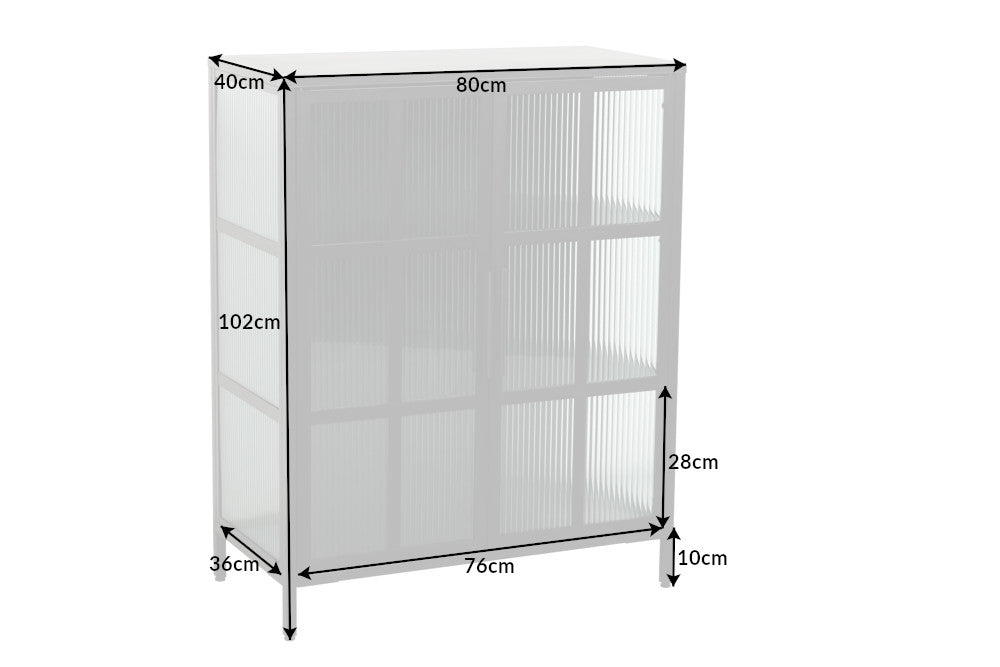 Cabinet Dura 102cm Ribbed Glass Metal Black