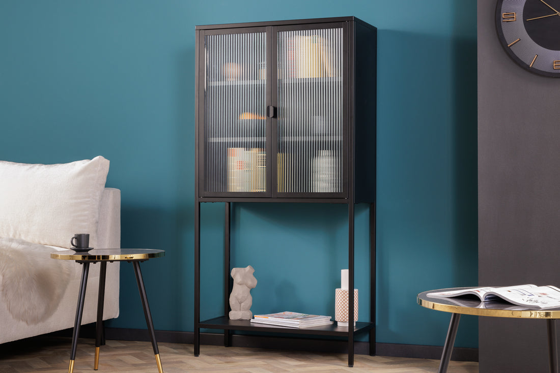 Cabinet Dura 150cm Ribbed Glass Steel Black