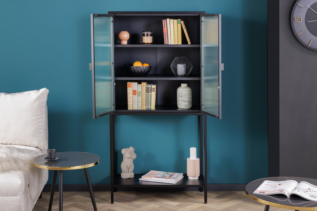 Cabinet Dura 150cm Ribbed Glass Metal Black