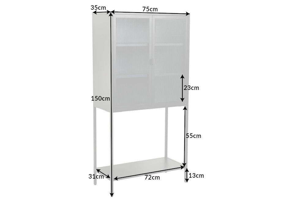 Cabinet Dura 150cm Ribbed Glass Metal Black