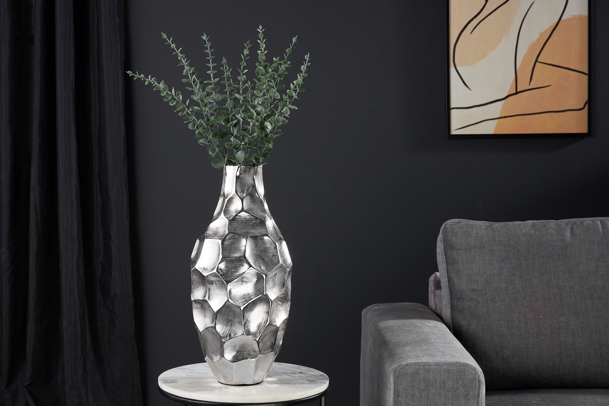 Vase Organic Orient 45cm Hammered Metal Silver
