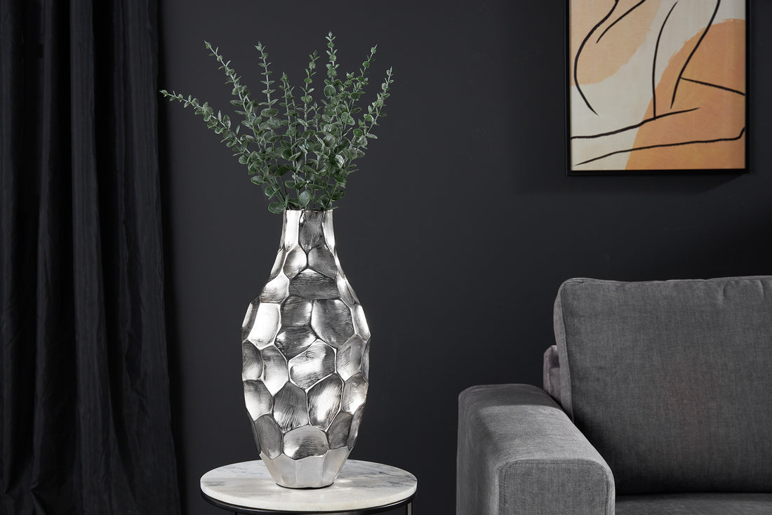 Vase Organic Orient 45cm Hammered Metal Silver