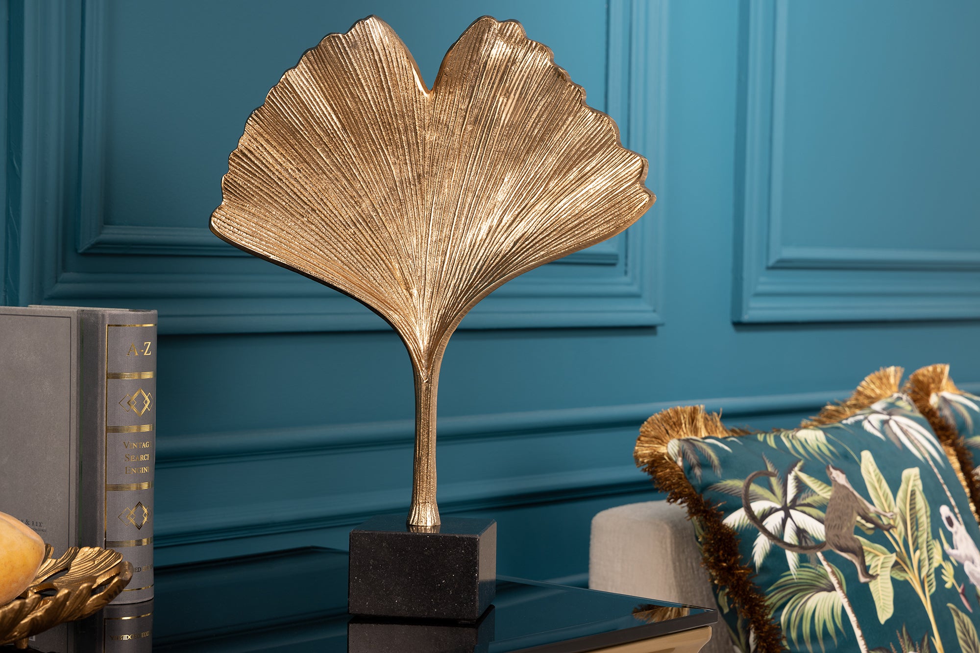 Decorative Sculpture Ginkgo 44cm Metal Gold