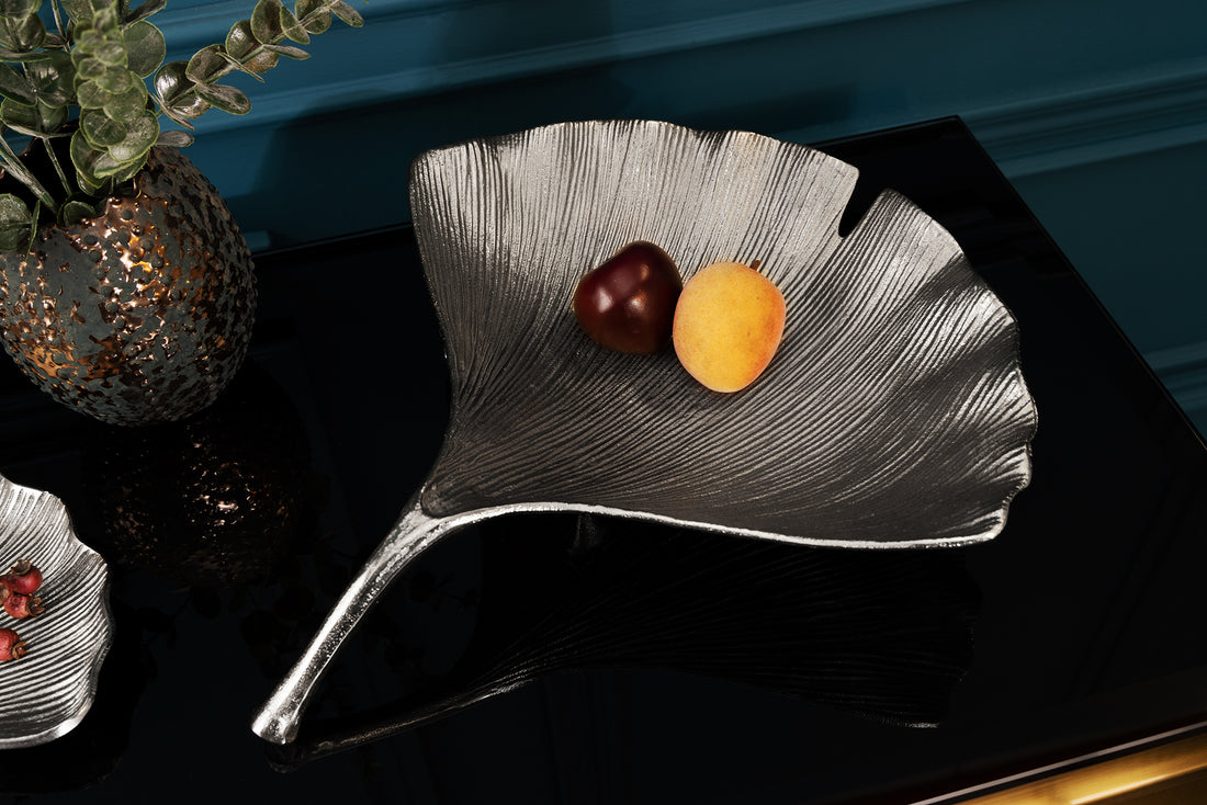 Decorative Bowl Ginkgo 42cm Metal Silver