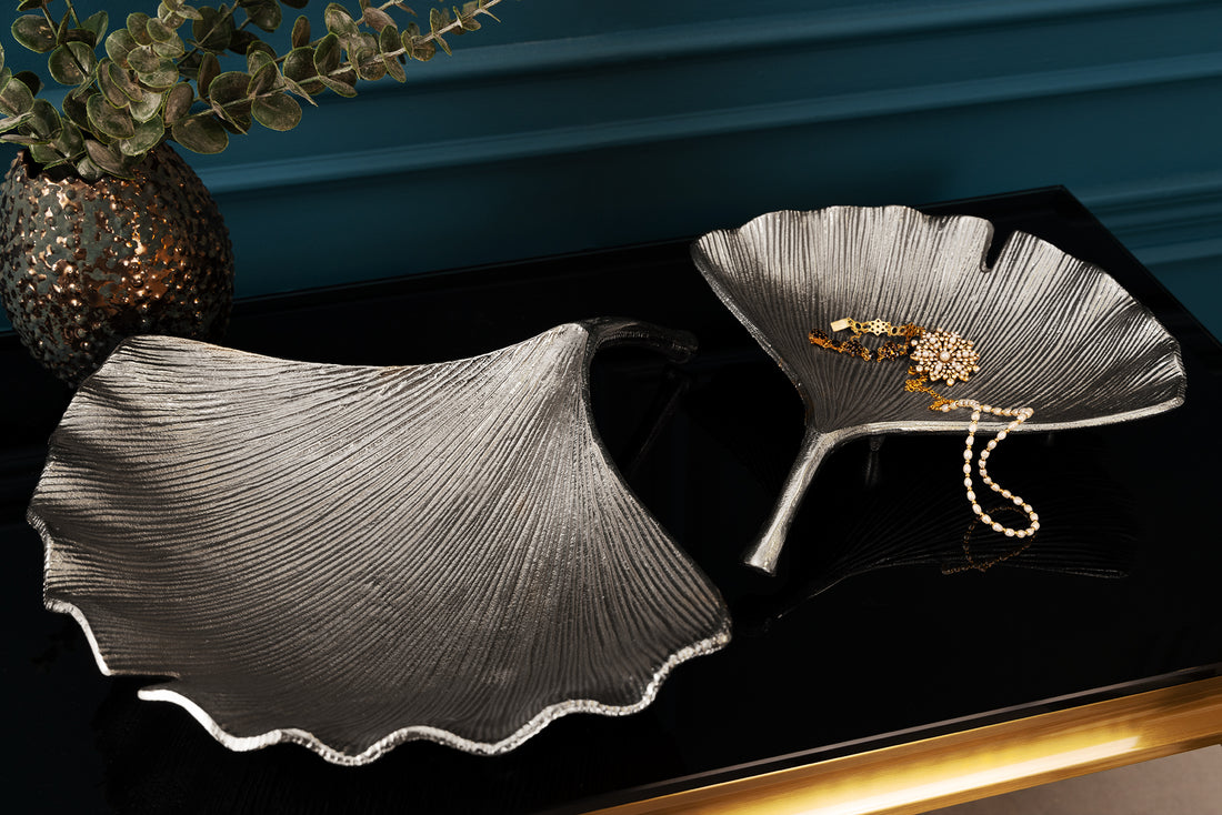 Decorative Bowl Ginkgo 42cm Metal Silver