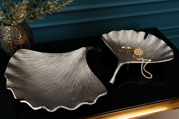 Decorative Bowl Ginkgo 42cm Metal Silver