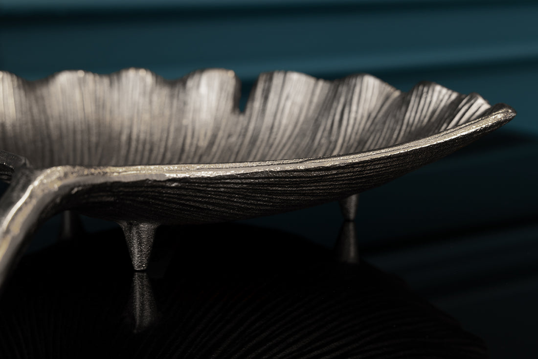 Decorative Bowl Ginkgo 42cm Metal Silver