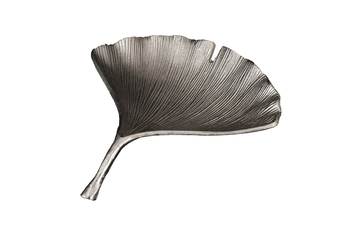 Decorative Bowl Ginkgo 42cm Metal Silver