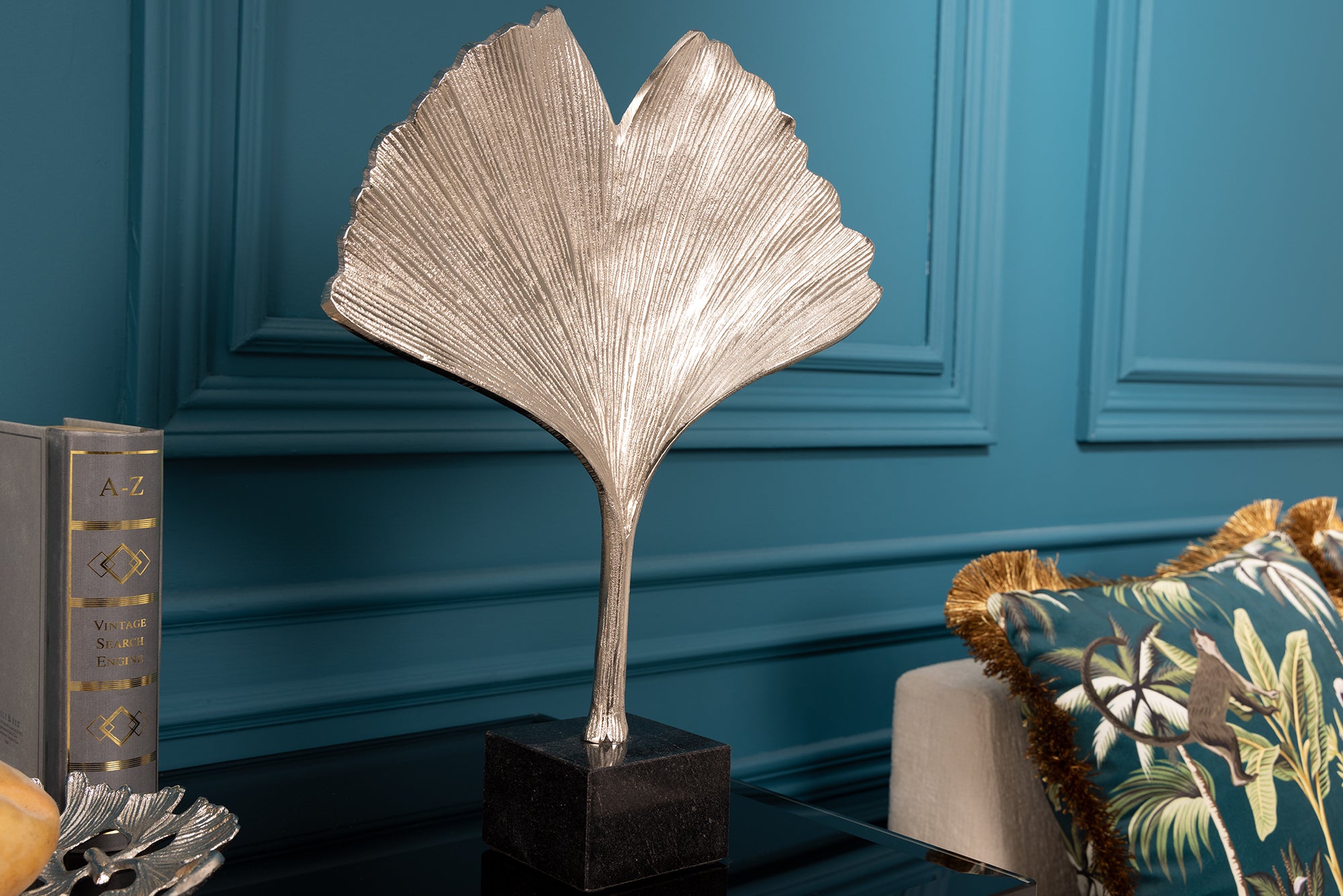 Decorative Sculpture Ginkgo 44cm Metal Silver
