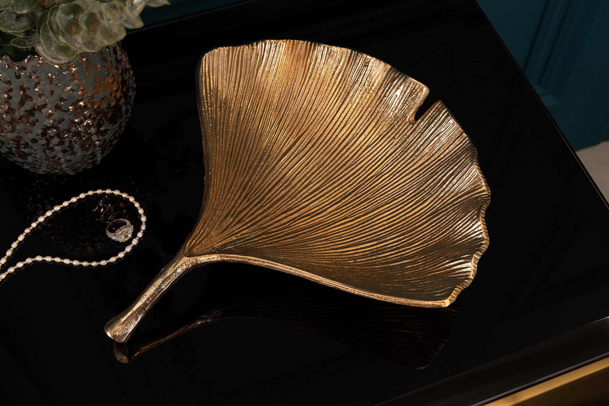 Decorative Bowl Ginkgo 33cm Metal Gold